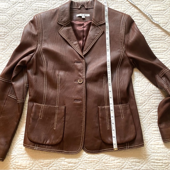 Cabi Brown Leather Blazer Jacket Contrast Stitch Moto Women’s 8 - Picture 7 of 15